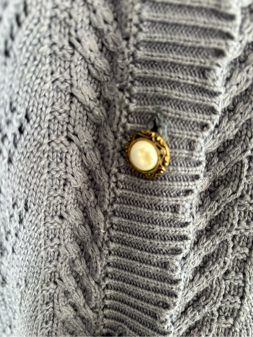 Vintage Pearl-Button Pointelle Knit Cardigan - slate blue - Picture 5 of 6